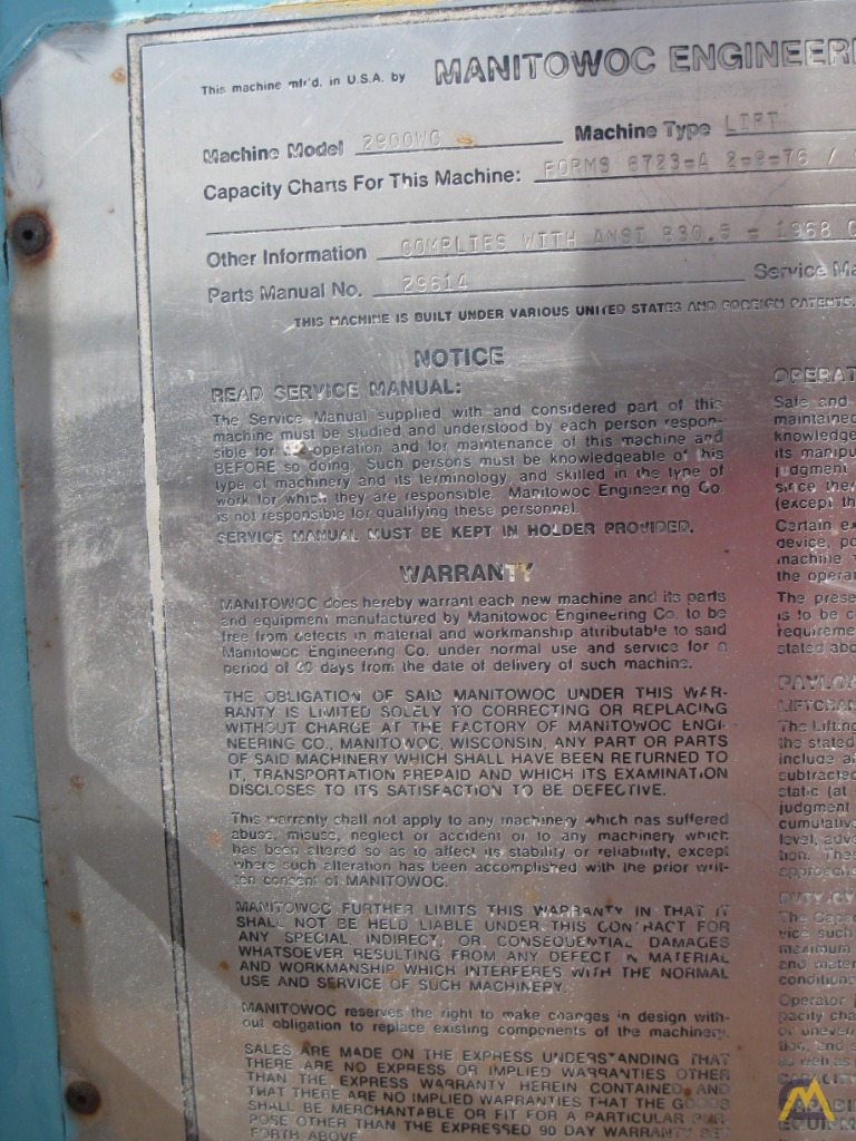 1975 Manitowoc 2900WC 70-Ton Lattice Boom Crawler Crane; CranesList ID: 489 47