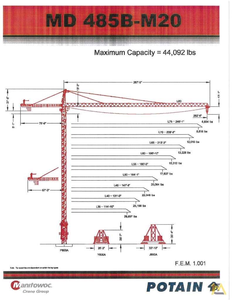 2007 Potain MD 485 B M20 22-Ton Tower Crane 10