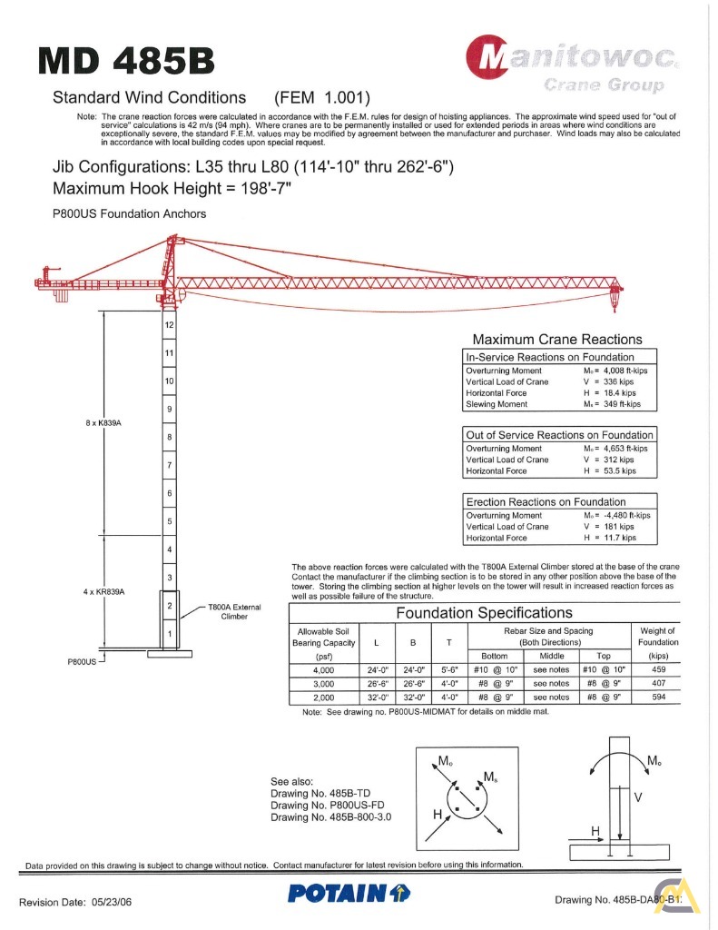 2007 Potain MD 485 B M20 22-Ton Tower Crane 14