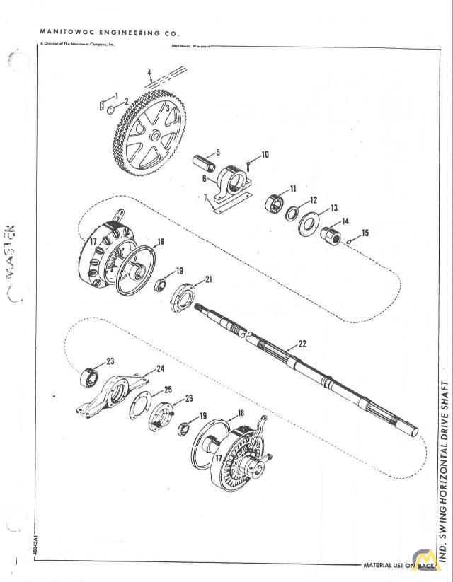 Manitowoc 4100 230-ton Lattice Boom Crawler Crane Independent  Swing Horizontal Drive Solid Shaft Part # 48843 3