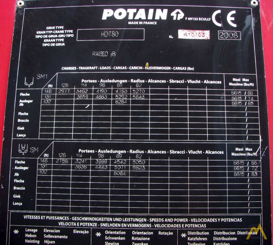 Potain HDT80 6.6-Ton Tower Crane 14