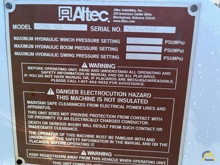 Altec AC38-103S 38-Ton Boom Truck Crane on International 7500 38
