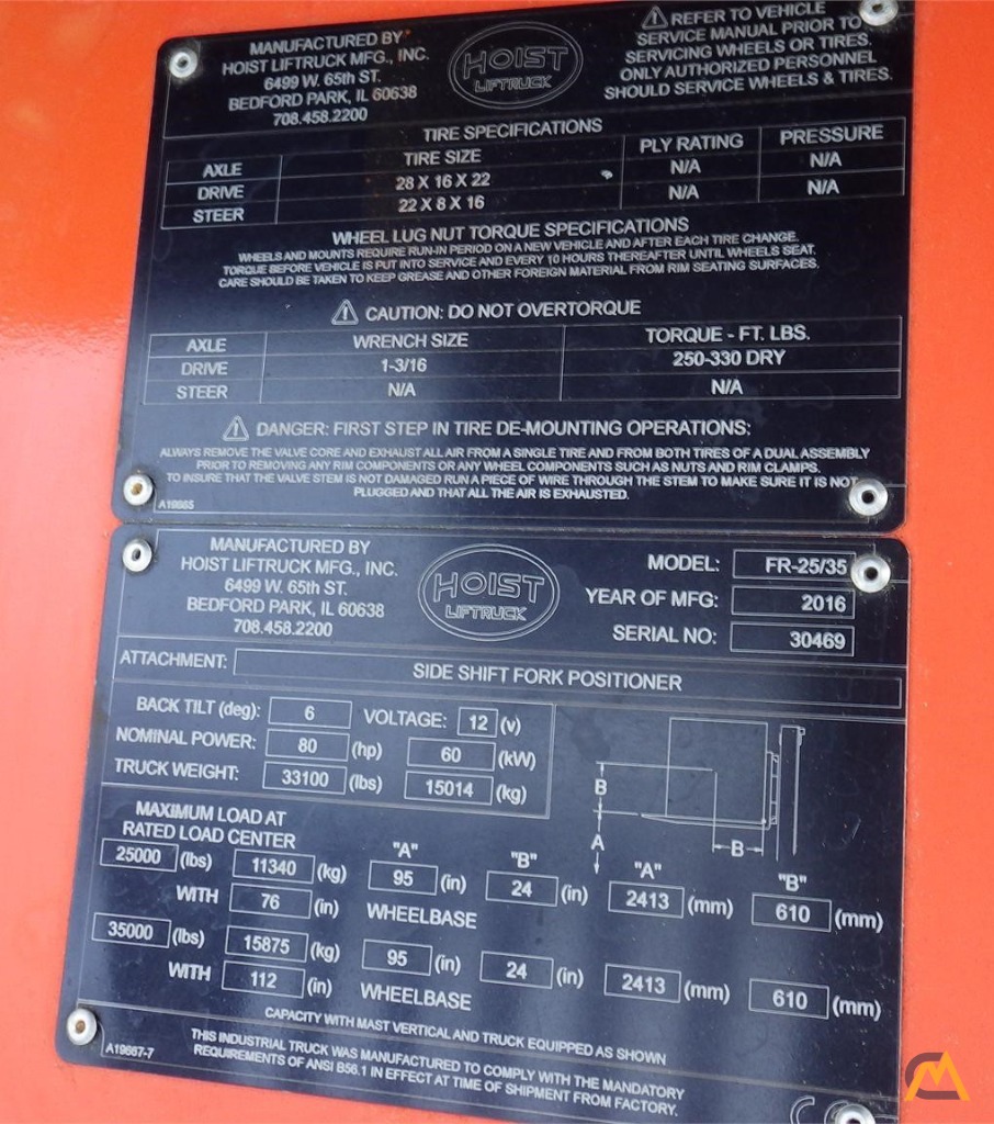 Hoist FR 25/35 35,000 lb. Lift Truck 3