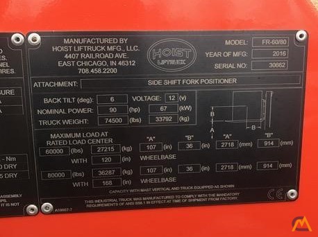 Hoist FR 60/80 80,000 lb. Lift Truck 4
