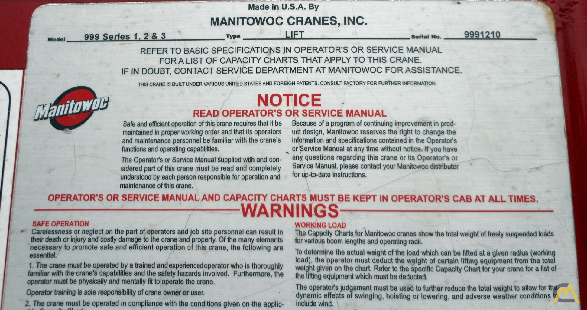 Manitowoc 999 Series 3 275-Ton Lattice Boom Crawler Crane 4