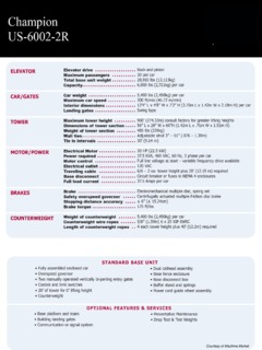 Champion Elevators US-6002-2R Specifications
