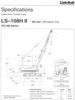 Link-Belt LS-108H II Specifications