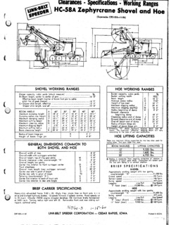 Link-Belt HC-58A Zephyrcrane Specifications