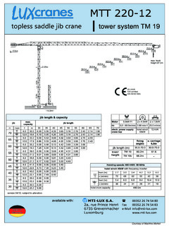 LUXcranes MTT 220-12 Specifications