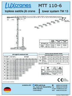 LUXcranes MTT 110-6 Specifications