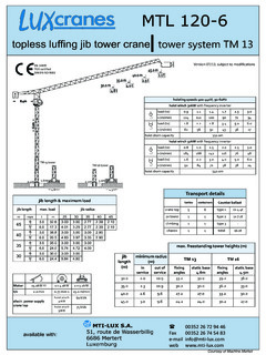 LUXcranes MTL 120-6 Specifications