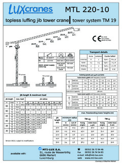 LUXcranes MTL 220-10 Specifications