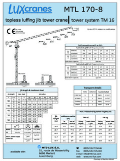 LUXcranes MTL 170-8 Specifications