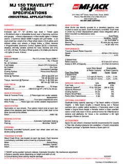 Mi-Jack MJ 150 TRAVELIFT Specifications