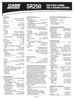Sany SR250 Specifications