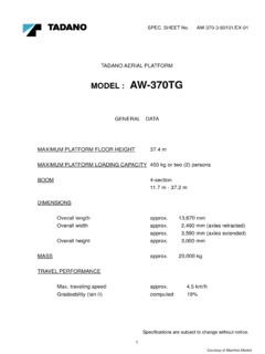 Tadano AW-370TG Specifications