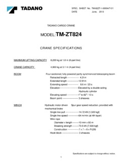 Tadano TM-ZT824 Specifications