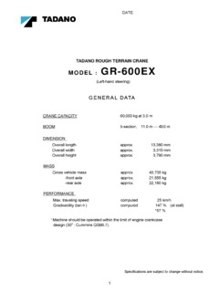 Tadano GR-600EX Specifications
