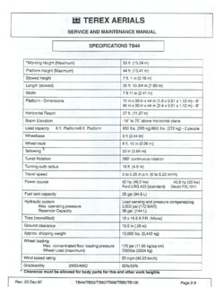 Terex TB44 Specifications