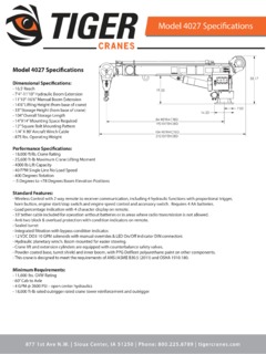 Tiger Cranes 4027 Specifications
